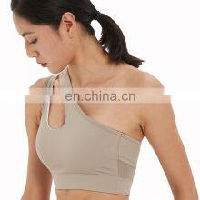 Plus Size New Low MOQ Fitness Gym Wear Bra Top One Shoulder Mesh Sports Yoga Bra Women Workout Physical Sports Bra thumbnail-5