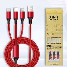 Nylon Woven Data Cable 2A Fast Charging Three-in-one Mobile Phone Charging Cable thumbnail-2