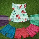 kid clothes 2016 summer Girls Boutique Clothing Set Flutter mermaid princess Dress With ruffle shorts outfits