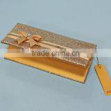 Hot Sale Attractive Golden Hardcover Folded Wedding Invitations With Paillette Ribbons Bowkont & Crystal Decoration Quality Choice thumbnail-3