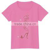 Red High Heels Short Sleeves Rhinestone Girls Soft Cotton Plain Tshirts thumbnail-5