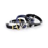 2015 hot sale fashion leather bracelet men jewelry stainless steel braided double leather anchor bracelet