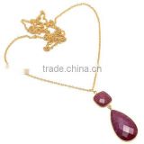 Dyed Ruby Statement Necklace Dyed Ruby Red Pendant Burgundy Red Gemstone Chain necklace