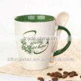 12oz Decaled and Inner Green Glazed Stoneware Drum Mug with Spoon