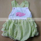Whale Design Applique Embroidery,green Seesucker Baby Girl Bubble Romper,creeper, Ruffles With Ric Rac thumbnail-1