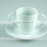 White Porcelain Cup Saucer Double Handles , Stock Cups Chaozhou Factory Sanbo thumbnail-1