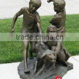 Outdoor Boys Playing Dog Bronze Sculptures thumbnail-1