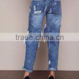 MGOO High Quality Tore Up Knee Women Blue Color Jeans Cotton Baggies In Fold Pants 2016 thumbnail-5