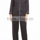 Women Plain Long Pajamas Set Black Satin Blank Pyjama Set Long Sleeve With Long Pants Nightwear thumbnail-3