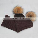 Myfur Kids Ribbed Knitting Scarf With Removable Raccoon Fur Pompoms thumbnail-2