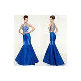 Sheer 2 piece Mermaid Satin Mother Of The Bride Gowns with Crystal Bead Sequins