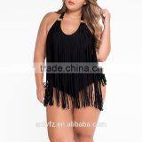 Free Prom Beach Dress Fresh Sringe Ornament Plus-size Triangle One-piece Swimsuit for Fat Women thumbnail-5