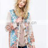 Glamour Women Clothes Geo Printed Fur Trim Sweater Cardigan With Fur Trimmed Hoodie thumbnail-5