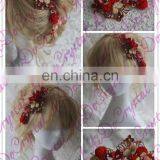 Aidocrystal Marsala Burgundy Hair Accessory Red Floral Hair Comb Hair Flower With Leaves Wedding Fascinators for Women thumbnail-4