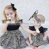 Fashion Summer Kids Outfit Petal Sleeve Baby Girls Party Wear Dresses Toddler Infant Leopard Romper Dress Headband Set thumbnail-3