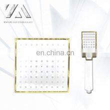 ABS Plastic Bathroom 8 Inches Shower Head White Gold Top Square Over Head Shower and Hand Shower Set thumbnail-2