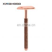 Rose Gold Double Edge Shaving Safety Razors Walnut Wood Shaving Safety Shaver thumbnail-5