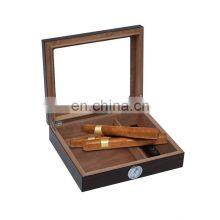 Wholesale Custom Spanish Cedar Wooden Box With Hygrometer Humidifier Solution Desktop Glass Cigar Humidor thumbnail-2