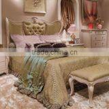 New French Rococo Style Purple Bedroom Furniture Set Wood High Back Full Leather Bed thumbnail-1