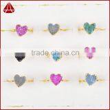 Gold Plated Natural Rainbow Heart Druzy Agate Stone Adjustable Knuckle Ring thumbnail-6