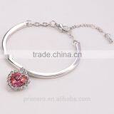 Fashion Ocean Blue Sliver Plated Crystal Rhinestone Heart Charm Bracelet Bangle thumbnail-4