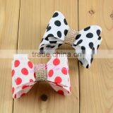 7cm White Red Dot and White Black Dot Rhinestone Hair Bow With Rhinestone Centre thumbnail-1