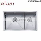 Double Bowl Stainless Steel Handmade Undermount Kitchen Sink With Drainer thumbnail-1