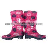 Women Flower Print Knee High Boots Wear-resistant PVC Overshoes Cheap OEM Rain Shoes thumbnail-1