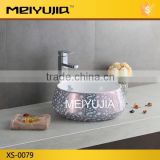 XS-0079R Modern flower pattern round ceramic bathroom color bathroom sink basin