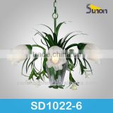 6 light paint iron frame ceramic flower decorative lighting