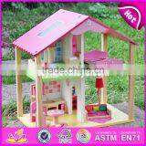 2017 New Products Lovely Girls Pink Wooden Dolls House for Sale W06A165 thumbnail-1