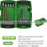 29pcs Combination Drill Bit With Hex Shank Set in Plastic Case