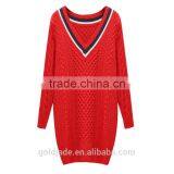 Best Sale Knitted Women Long Sweater Design V Neck Cashmere Sweater Women thumbnail-4