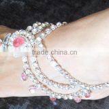 Silver Tone Pink Crystal Pearl Anklets Toe Ring Barefoot Sandal PAYAL thumbnail-2