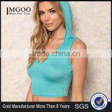 MGOO 2017 Custom Made Sleeveless Cotton Spandex 180g Crop Tops With Hood Fashion Mint Lounge Basic Tops thumbnail-1