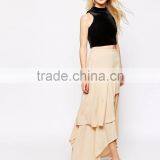Women Summer Wear Beach Wear Asymmetrical Design Lvory Floaty Maxi Chiffon Skirt With Layers thumbnail-2