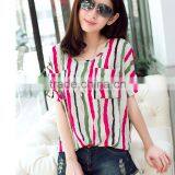 Womens Striped Batwing Casual Tops Plus Size Chiffon Blouse Shirt Desigen for Women thumbnail-3