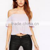 Fashion off the Shoulder Semi Mesh Crop Top Strap Chiffon Tank Top thumbnail-2