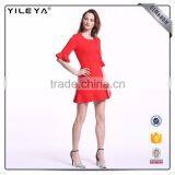 Customizable Short Slim Waist Red Ruffle Dress thumbnail-5