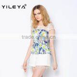 Sexy Cute Colorful Floral Pattern Printed Latest Summer Fashion Blouses Shirts, Patterns of Summer Blouses,korean Summer Blouses thumbnail-3