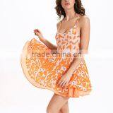 Slip Dress Backless Printed Leaf Pattern New Ladies Fashion Dress Design 2017 Girls Dress thumbnail-3