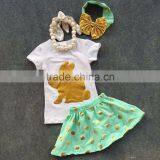 2016 New Baby Ester Day Bunny Gold Sequins Short Sleeves Girls Easter Outfits Dress Set Summer Outfits With Matching Accessories thumbnail-1