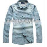 100% Cotton Dark Blue Washed Cowboy Long Sleeve Casual Shirts for Men With Two Pockets thumbnail-2