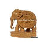 Hand Carved Elephant Wood Figurine ,Indian Art Sculpture thumbnail-1