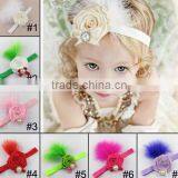 feather handmade baby fabric flower hairband and kids headband headwear