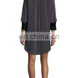 3/4-Sleeve Two-Tone Shirtdress, Charcoal thumbnail-1