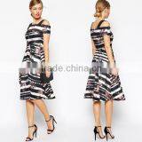 Western Fashion Digital Printed Stripe and Floral Debutante Career Dress