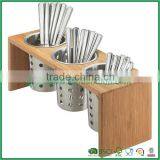 Bamboo 3 Cylinder Display Rack for Flatware or Condiments