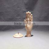 25cm Height Female Left Wooden Hand Beech Wood With Round Wooden Base an Articulated Hand