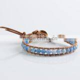 Lap Beaded Blue Frosted Agate Stone Natural Leather Bracelet for Women Party Jewelry Wholesale thumbnail-3